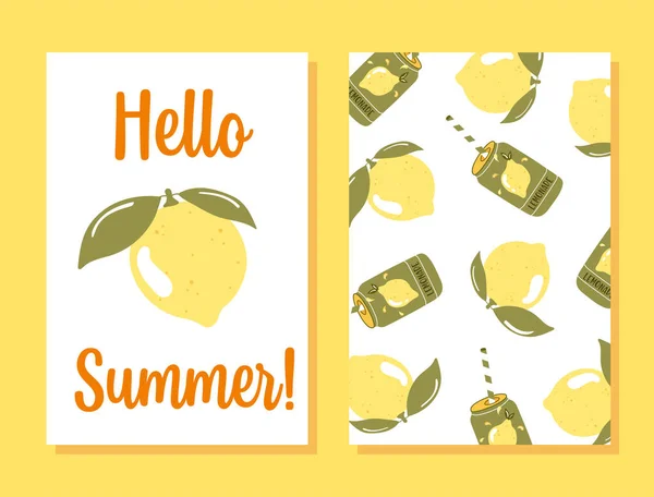 Vector set of bright summer cards. Posters with lemon, lemon slice — Stockvektor