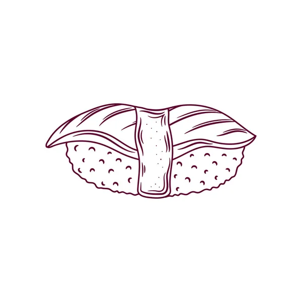Zarys Sushi Maguro Japońska Tradycyjna Ikona Żywności Filetami Tuńczyka — Wektor stockowy