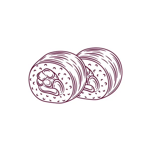 Tekka Maki Sushi Rouleau Contour Icône Alimentaire Traditionnelle Japonaise Avec — Image vectorielle