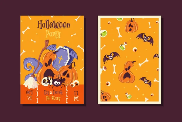 Invitaciones Para Fiesta Halloween Tarjeta Felicitación — Vector de stock