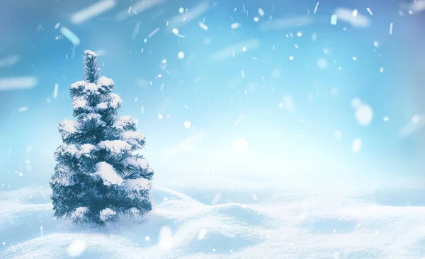 Красивый Зимний Снежный Фон Заснеженная Ель Лесу Снежных Заносах Снегопадах — стоковое фото