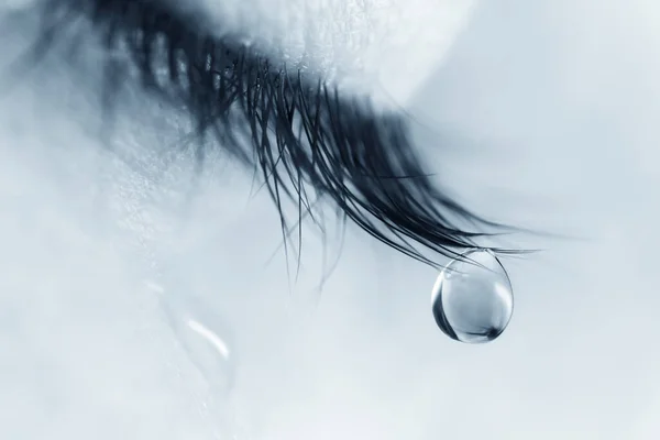 Sad Woman Concept Closed Eyelid Closeup Teardrop Eyelashes Tear Eyelashes — 图库照片