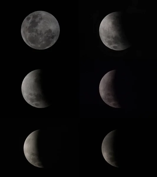 Samenstelling Van Maanfasen Tijdens Maansverduistering Met Een Fijn Detail Van — Stockfoto