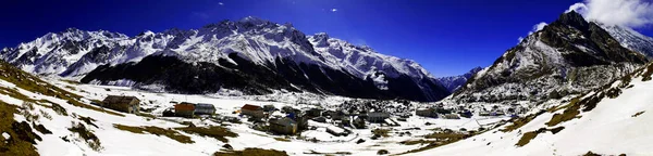 Panorama Över Berg Och Snö Himalaya Vandring Längs Langtang Valley — Stockfoto