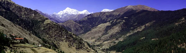 Panorama Över Berg Och Snö Himalaya Vandring Längs Everest Circuit — Stockfoto