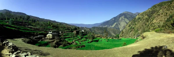 Panorama Verdes Montañas Himalaya Trekking Largo Del Circuito Del Everest — Foto de Stock