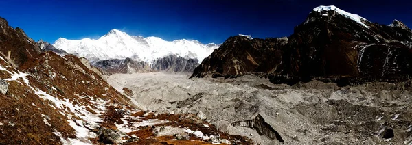 Panorama Över Berg Och Snö Himalaya Vandring Längs Everest Circuit — Stockfoto