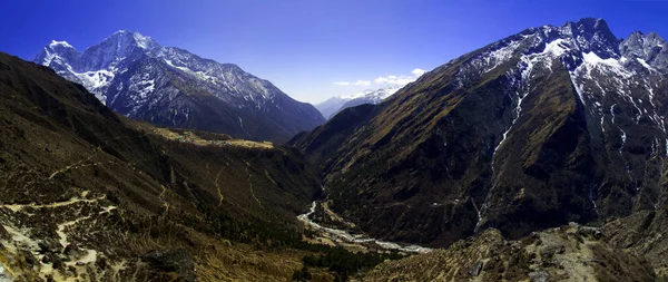 Panorama Montañas Nieve Himalaya Trekking Largo Del Everest Circuit Nepal — Foto de Stock