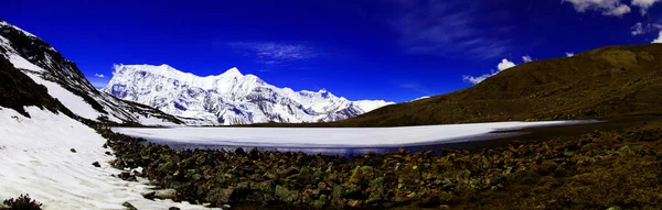 Панорама Гір Снігу Гімалаях Йдуть Округу Аннапурна Непалі — стокове фото