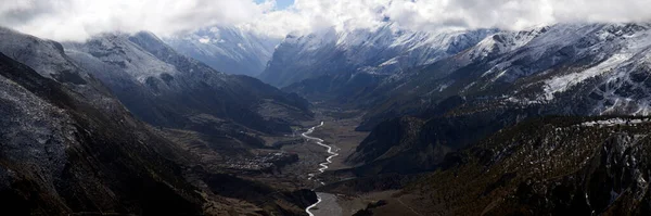 Panorama Montañas Nieve Himalaya Trekking Largo Del Circuito Annapurna Nepal — Foto de Stock