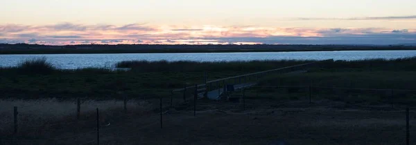 Panorama Jetty Spectacular Sunset River Rural Farm Clayton South Australia — Stock Photo, Image