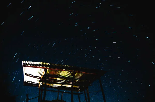 Lunga Esposizione Stelle Sentieri Formando Cerchio Intorno Campeggio Lago Atitlan — Foto Stock