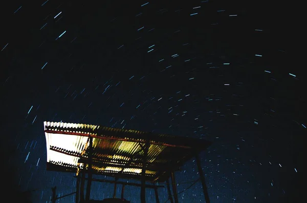 Trilhas Estrelas Longa Exposição Formando Círculo Torno Acampamento Lago Atitlan Imagem De Stock