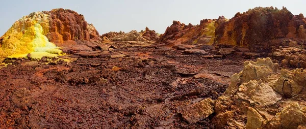Panorama Surrealistiska Färger Och Mars Som Landskap Som Skapats Svavel — Stockfoto
