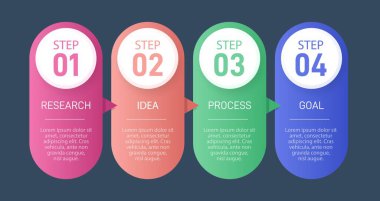 Simgeli ve 4 basamaklı bilgi tasarımı. İnce çizgi vektörü. Bilgi işlem iş konsepti. Bilgi grafikleri, akış grafikleri, sunumlar, web siteleri, afişler, yazılı materyaller için kullanılabilir.