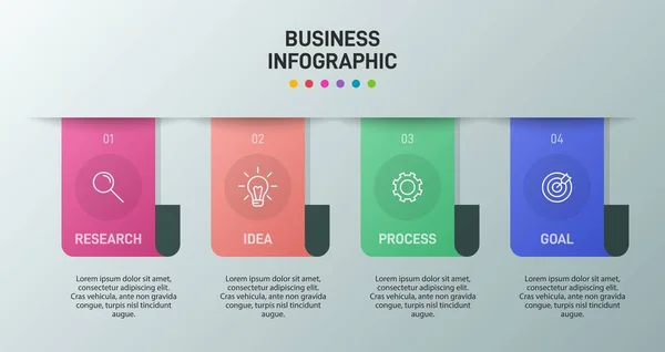 Infografik-Design mit Symbolen und 4 Optionen oder Schritten. Dünnlinienvektor. Infografik Geschäftskonzept. Kann für Informationsgrafiken, Flussdiagramme, Präsentationen, Websites, Banner, Druckmaterialien verwendet werden. — Stockvektor