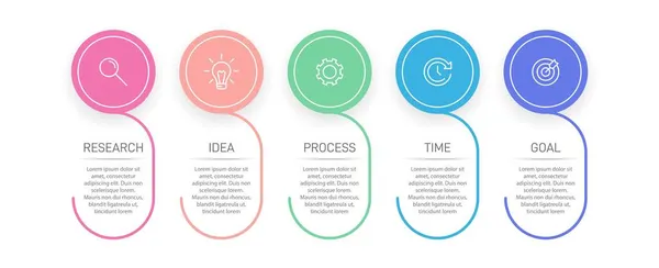 Diseño infográfico con iconos y 5 opciones o pasos. Vector de línea delgada. Concepto de negocio de infografía. Puede ser utilizado para gráficos de información, diagramas de flujo, presentaciones, sitios web, banners, materiales impresos. — Archivo Imágenes Vectoriales