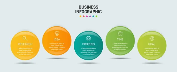 Design infográfico com ícones e 5 opções ou passos. Vetor de linha fina. Conceito de negócio de infográficos. Pode ser usado para gráficos de informações, fluxogramas, apresentações, sites, banners, materiais impressos. — Vetor de Stock