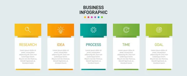 Diseño infográfico con iconos y 5 opciones o pasos. Vector de línea delgada. Concepto de negocio de infografía. Puede ser utilizado para gráficos de información, diagramas de flujo, presentaciones, sitios web, banners, materiales impresos. — Archivo Imágenes Vectoriales