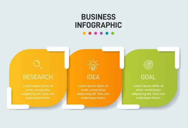 Concept de modèle d'affaires de flèche avec 3 étapes successives. Trois éléments graphiques colorés. Conception du calendrier pour la brochure, la présentation. Mise en page infographique. — Image vectorielle