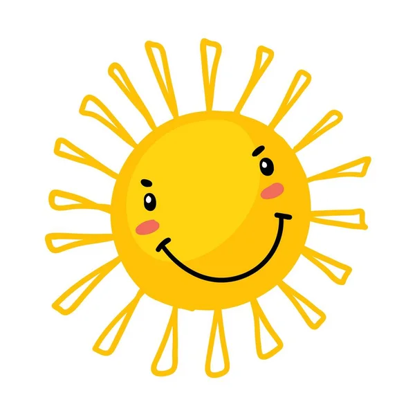 Смешные глаза, солнце. Солнечный симпатичный логотип лета. Весенний свет эмоций, каракули вектор на белом фоне. — стоковый вектор