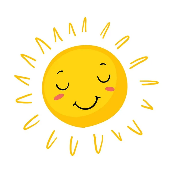 Смешные глаза, солнце. Солнечный симпатичный логотип лета. Весенний свет эмоций, каракули вектор на белом фоне. — стоковый вектор