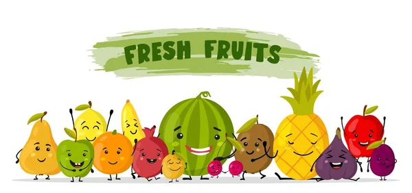 Рекламний банер зі свіжими фруктами Smyle. Здорова ілюстрація їжі, намальована вручну графіка. Живі фрукти ізольовані на білому тлі . — стоковий вектор