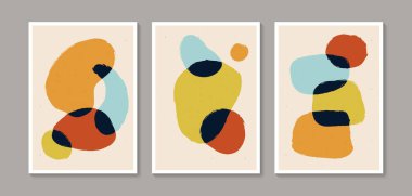 Collection of vector abstract wall art. Boho color organic shape. Artistic design for poster, print, cover, wallpaper, minimalistic and natural wall art. Vector illustration with grunge texture