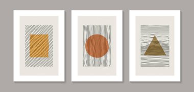 Collection of vector abstract wall art. Boho color organic shape. Artistic design for poster, print, cover, wallpaper, minimalistic and natural wall art. Vector illustration with grunge texture