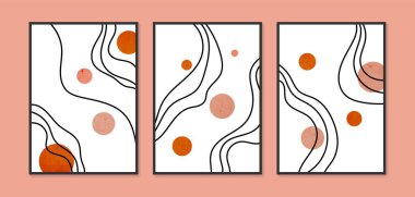 Collection of vector abstract wall art. Boho color organic shape. Artistic design for poster, print, cover, wallpaper, minimalistic and natural wall art. Vector illustration with grunge texture