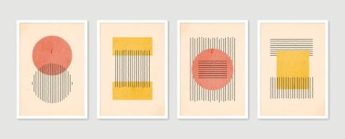 Collection of vector abstract wall art. Boho color organic shape. Artistic design for poster, print, cover, wallpaper, minimalistic and natural wall art. Vector illustration with grunge texture