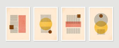 Collection of vector abstract wall art. Boho color organic shape. Artistic design for poster, print, cover, wallpaper, minimalistic and natural wall art. Vector illustration with grunge texture