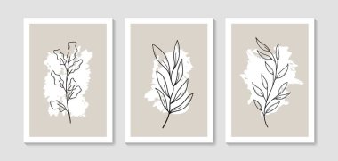 Botanik duvar sanat vektörü ayarlandı. Soyut şekilli yaprak çizimi. Baskı, kapak, duvar kağıdı, asgari ve doğal duvar sanatı için soyut bitki sanatı tasarımı. Vektör illüstrasyonu