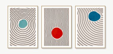 Collection of vector abstract wall art. Boho color organic shape. Artistic design for poster, print, cover, wallpaper, minimalistic and natural wall art. Vector illustration with grunge texture