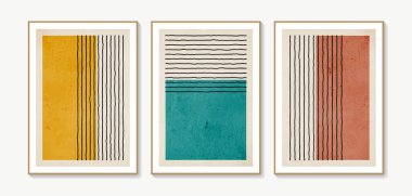 Collection of vector abstract wall art. Boho color organic shape. Artistic design for poster, print, cover, wallpaper, minimalistic and natural wall art. Vector illustration with grunge texture