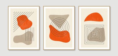 Collection of vector abstract wall art. Boho color organic shape. Artistic design for poster, print, cover, wallpaper, minimalistic and natural wall art. Vector illustration with grunge texture