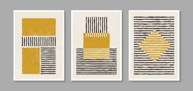 Collection of vector abstract wall art. Boho color organic shape. Artistic design for poster, print, cover, wallpaper, minimalistic and natural wall art. Vector illustration with grunge texture