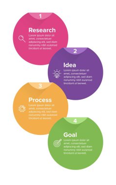 Simgeli ve 4 seçenekli dikey bilgi tasarımı. İnce çizgi. Bilgi işlem iş konsepti. Bilgi grafikleri, akış grafikleri, sunumlar, mobil web siteleri, yazdırılmış materyaller için kullanılabilir