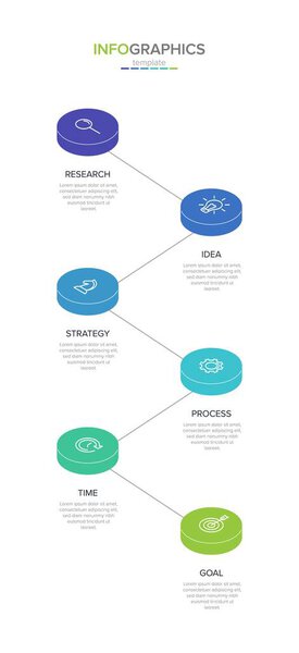 Вертикальный инфографический дизайн с иконками и 6 вариантами или шагами. Тонкая линия. Инфографика бизнес-концепция. Может использоваться для инфо-графики, схем, презентаций, мобильных веб-сайтов, печатных материалов