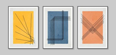 Collection of vector abstract wall art. Boho color organic shape. Artistic design for poster, print, cover, wallpaper, minimalistic and natural wall art. Vector illustration with grunge texture