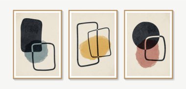 Collection of vector abstract wall art. Boho color organic shape. Artistic design for poster, print, cover, wallpaper, minimalistic and natural wall art. Vector illustration with grunge texture