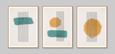 Collection of vector abstract wall art. Boho color organic shape. Artistic design for poster, print, cover, wallpaper, minimalistic and natural wall art. Vector illustration with grunge texture