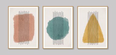 Collection of vector abstract wall art. Boho color organic shape. Artistic design for poster, print, cover, wallpaper, minimalistic and natural wall art. Vector illustration with grunge texture