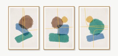 Collection of vector abstract wall art. Boho color organic shape. Artistic design for poster, print, cover, wallpaper, minimalistic and natural wall art. Vector illustration with grunge texture