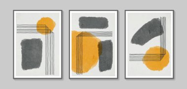 Collection of vector abstract wall art. Boho color organic shape. Artistic design for poster, print, cover, wallpaper, minimalistic and natural wall art. Vector illustration with grunge texture