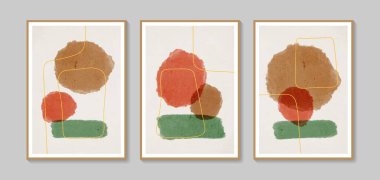 Collection of vector abstract wall art. Boho color organic shape. Artistic design for poster, print, cover, wallpaper, minimalistic and natural wall art. Vector illustration with grunge texture