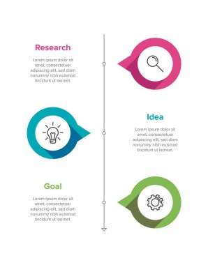 Simgeli ve 3 basamaklı dikey bilgi tasarımı. İnce çizgi. Bilgi işlem iş konsepti. Bilgi grafikleri, akış grafikleri, sunumlar, mobil web siteleri, yazdırılmış materyaller için kullanılabilir