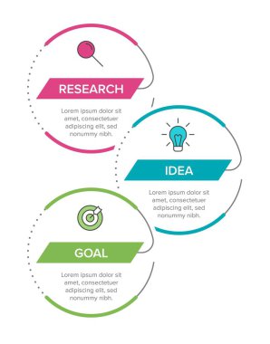 Simgeli ve 3 basamaklı dikey bilgi tasarımı. İnce çizgi. Bilgi işlem iş konsepti. Bilgi grafikleri, akış grafikleri, sunumlar, mobil web siteleri, yazdırılmış materyaller için kullanılabilir