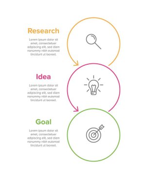 Simgeli ve 3 basamaklı dikey bilgi tasarımı. İnce çizgi. Bilgi işlem iş konsepti. Bilgi grafikleri, akış grafikleri, sunumlar, mobil web siteleri, yazdırılmış materyaller için kullanılabilir