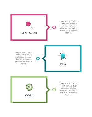 Simgeli ve 3 basamaklı dikey bilgi tasarımı. İnce çizgi. Bilgi işlem iş konsepti. Bilgi grafikleri, akış grafikleri, sunumlar, mobil web siteleri, yazdırılmış materyaller için kullanılabilir